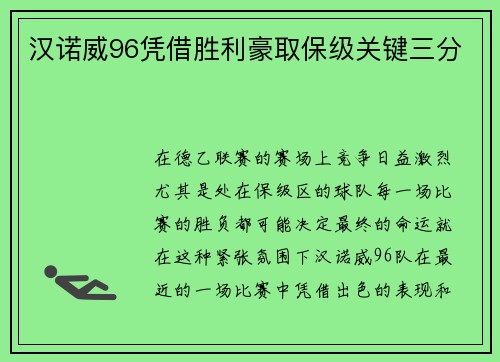 汉诺威96凭借胜利豪取保级关键三分